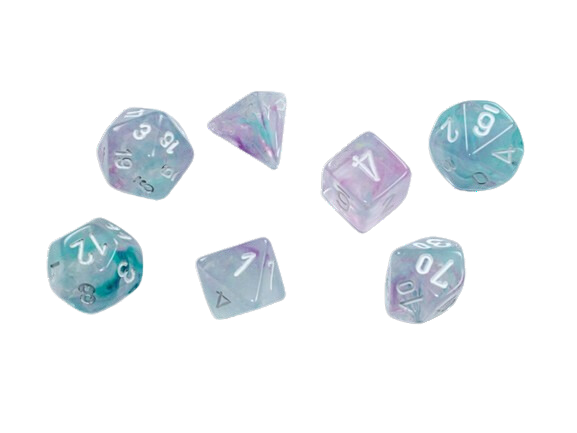 Chessex - Mini Polyhedral 7 Dice Set - Nebula Wisteria/White