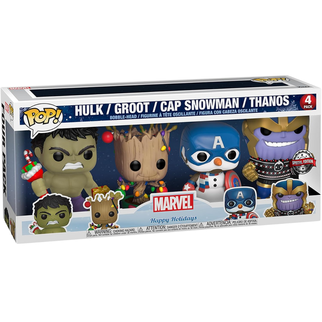 Funko Pop! Vinyl - Hulk/ Groot/ Cap Snowman/ Thanos - 4 Pack
