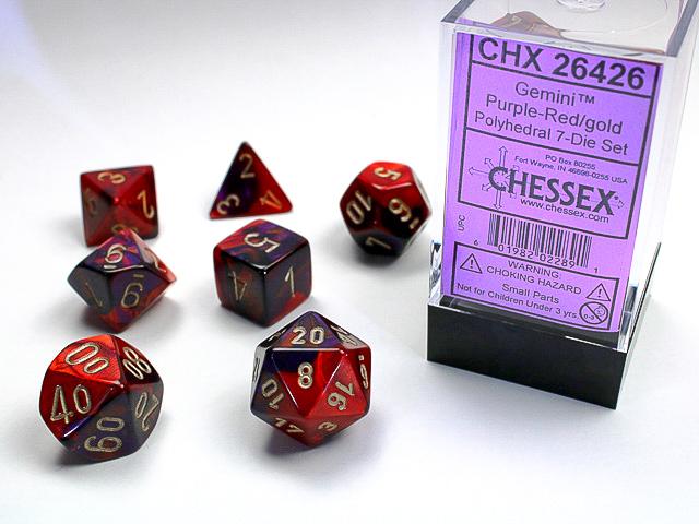 Chessex Polyhedral Dice: Gemini - Purple-Red with Gold