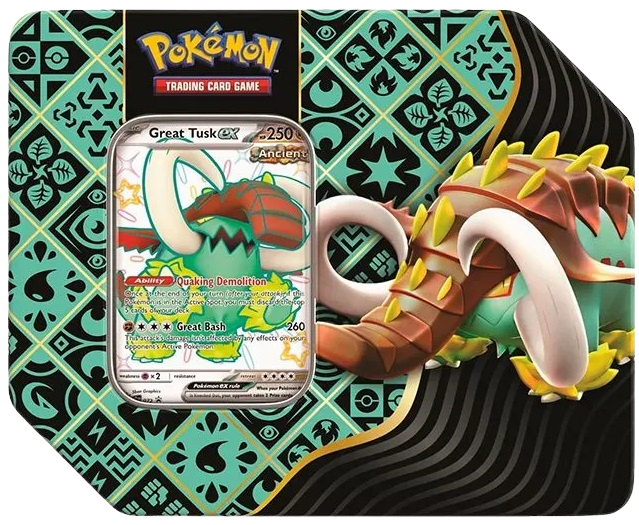 Pokémon TCG: Scarlet & Violet 4.5 Paldean Fates 5-Booster Tin - Great Tusk/Iron Treads/Charizard
