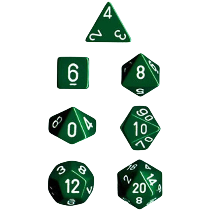 Chessex Polyhedral Dice: Opaque - Green with White (7)