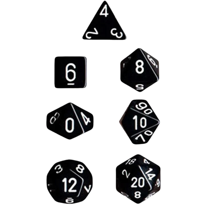 Chessex Polyhedral Dice: Opaque - Black with White (7)