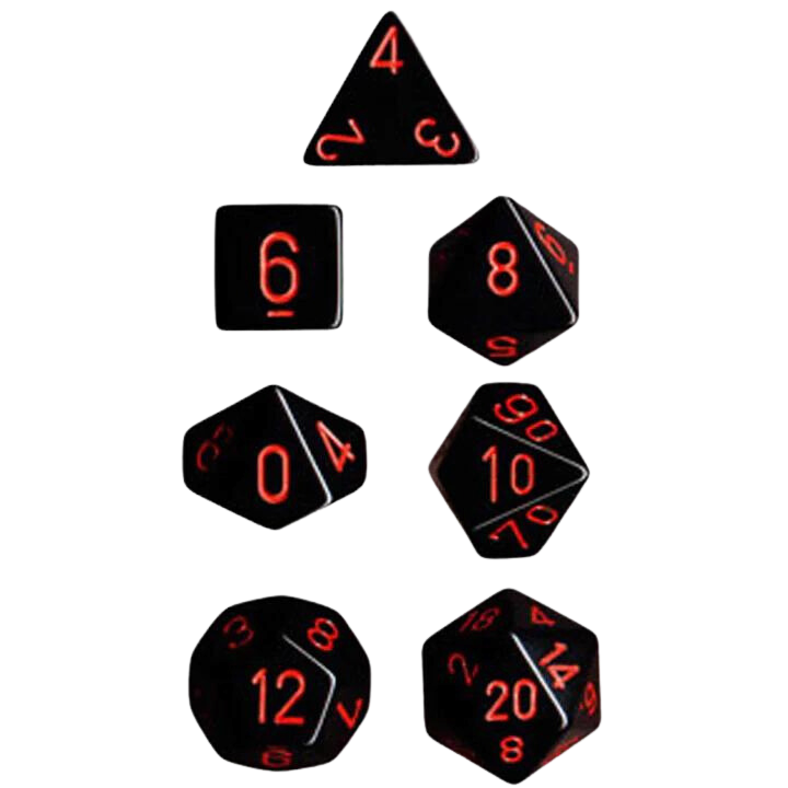 Chessex Polyhedral Dice: Opaque - Black with Red (7)