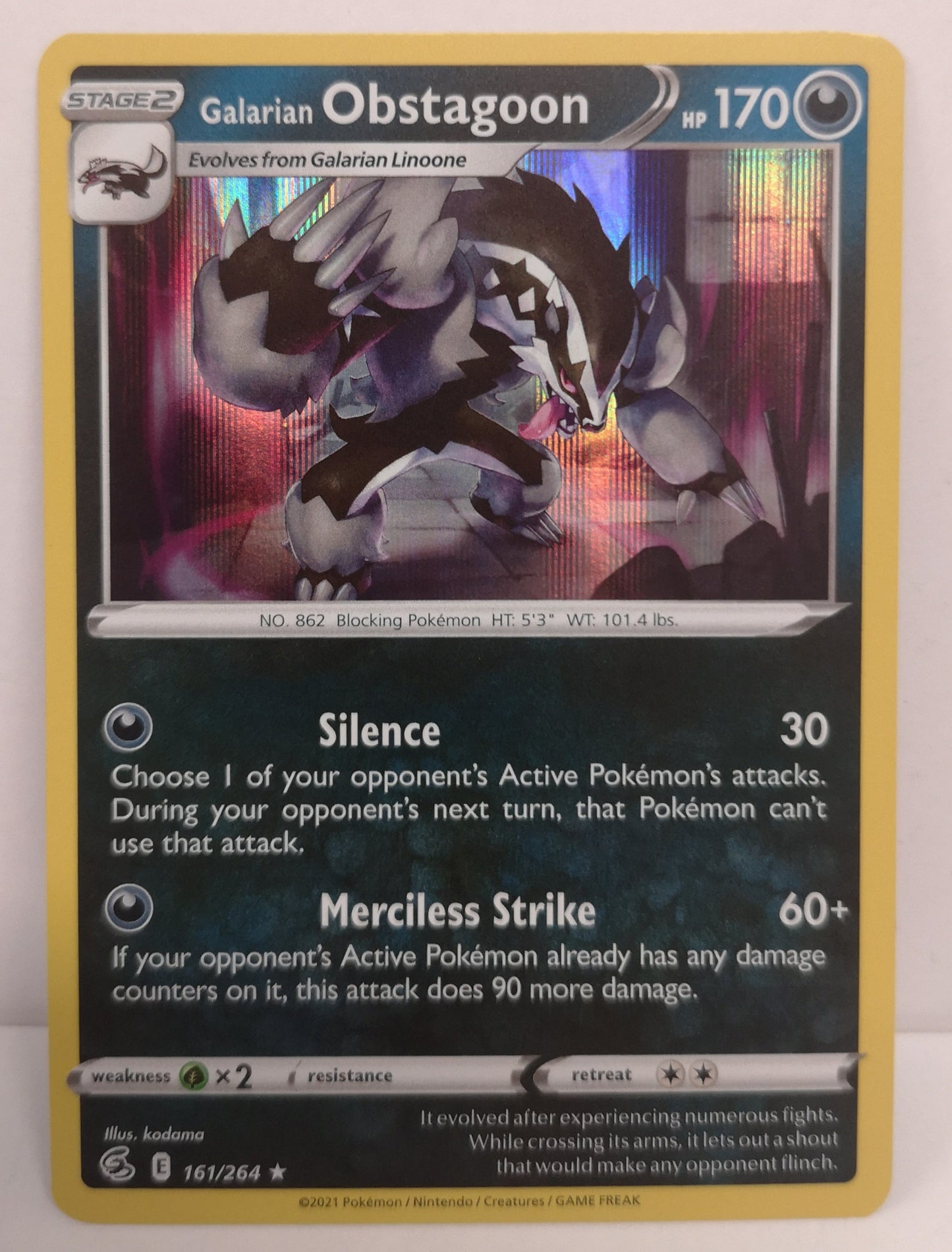 Pokemon Galarian Obstagoon Holo 161/264