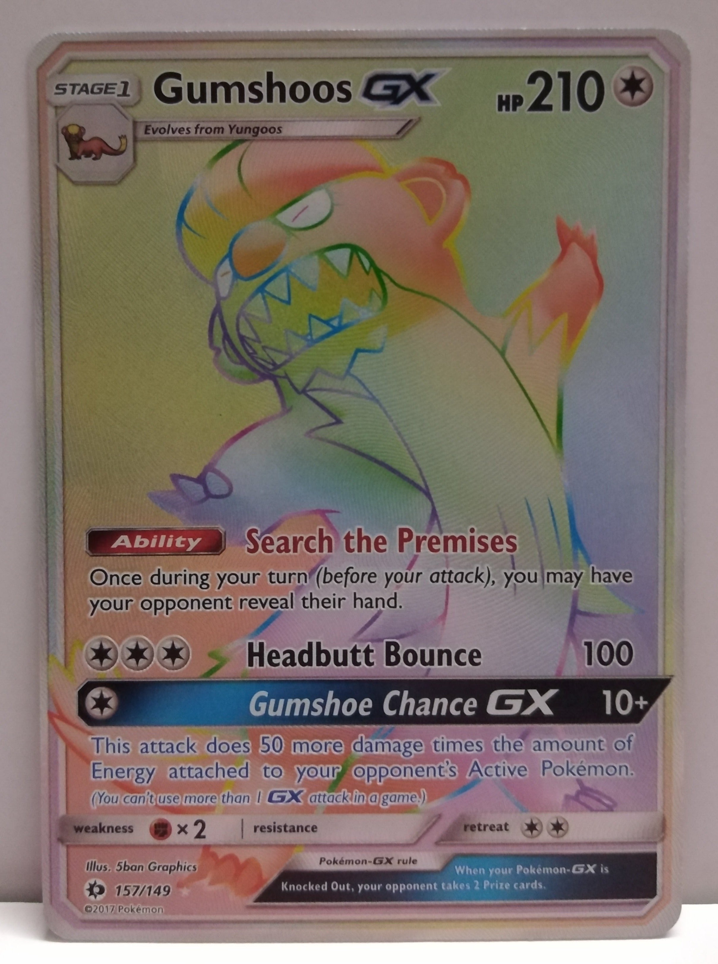 pokemon card gumshoos Gumshoos GX 157/149 Hyper Rare Sun & Moon Pokemon Card Near Mint main image 0
