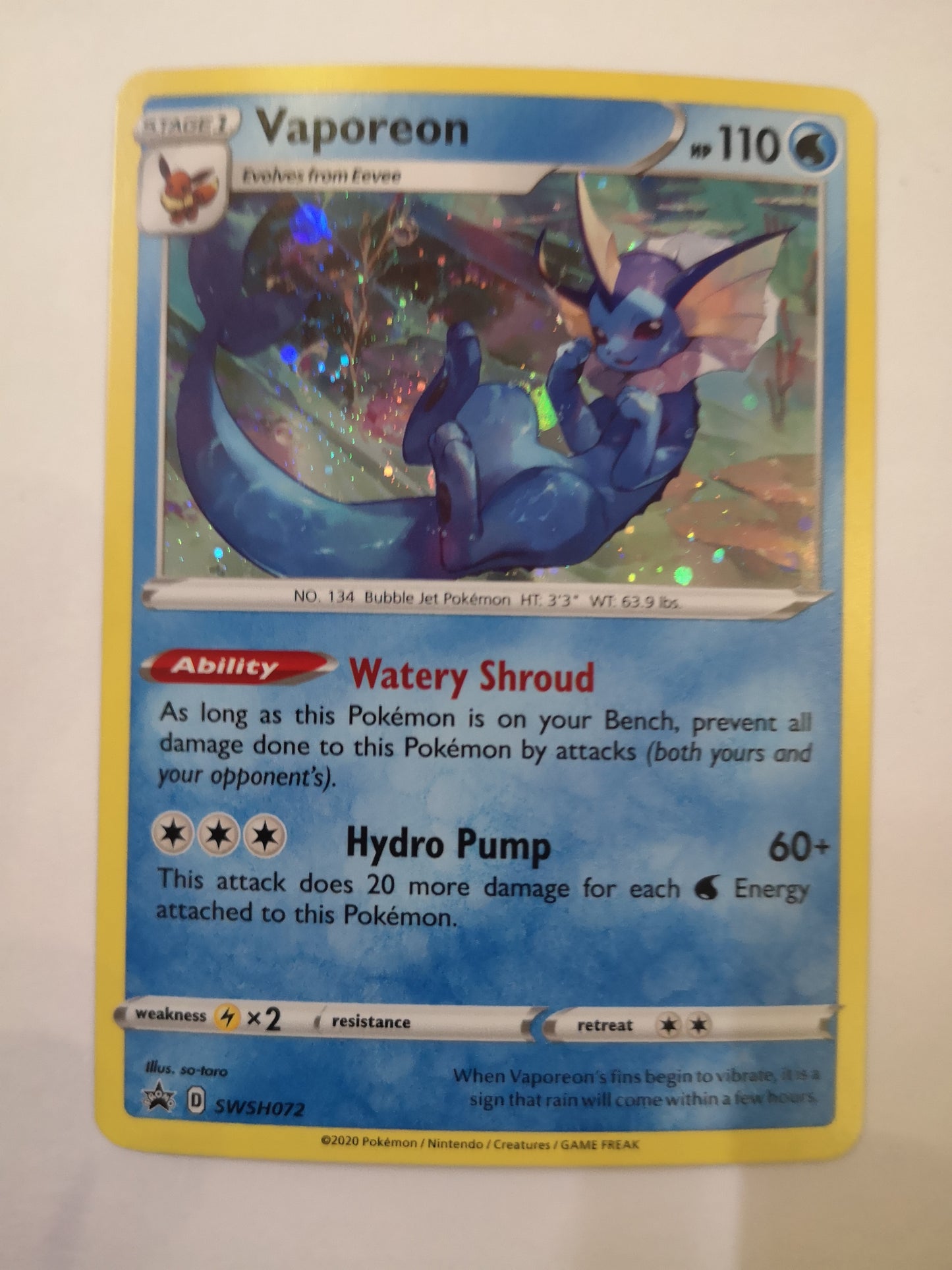 Pokemon Vaporeon Holo SWSH072