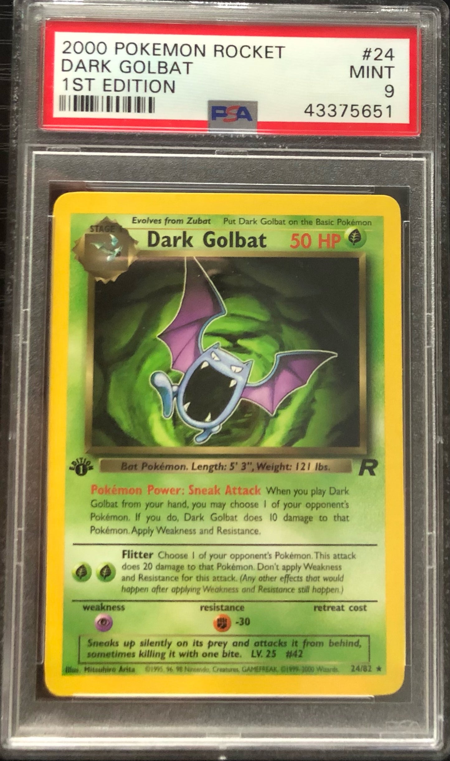 PSA 9 Rocket Dark Golbat 1st Edition Pokemon Unified Cards 24/82
