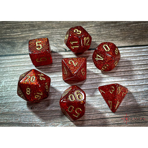 Chessex - Glitter Polyhedral 7 Dice Set - Ruby & Gold