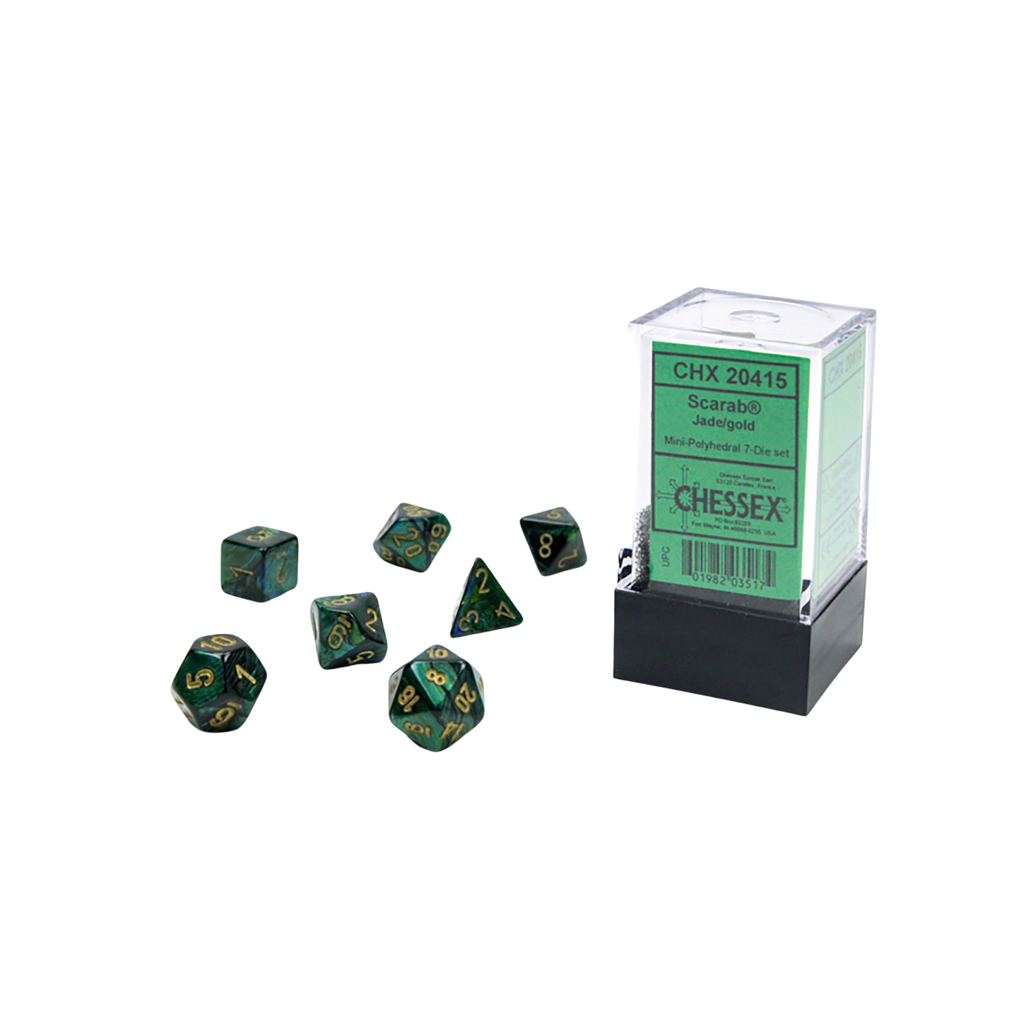 Chessex - Mini Polyhedral 7 Dice Set - Jade/Gold