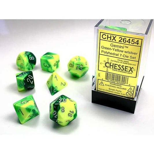 Chessex Polyhedral Dice: Gemini - Green-Yellow with Silver