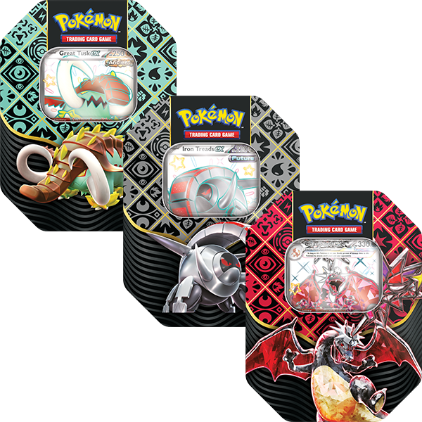 Pokémon TCG: Scarlet & Violet 4.5 Paldean Fates Tin – Great Tusk/Iron Treads/ Charizard