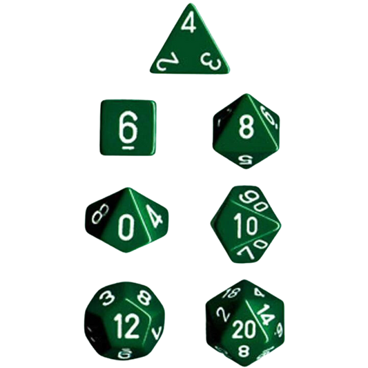 Chessex Polyhedral Dice: Opaque - Green with White (7)
