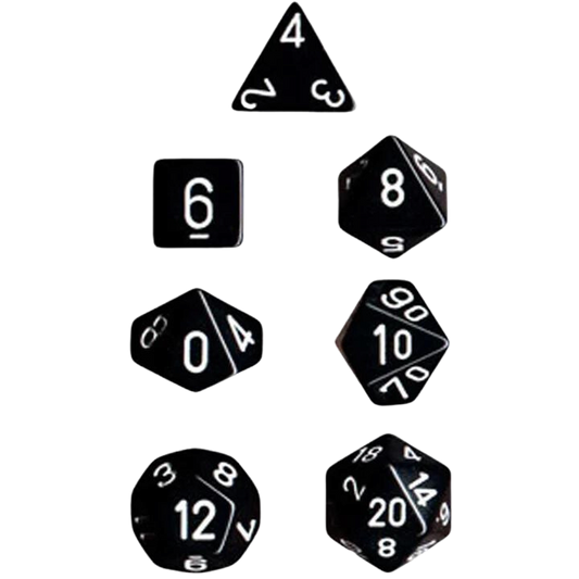 Chessex Polyhedral Dice: Opaque - Black with White (7)