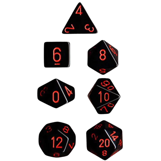 Chessex Polyhedral Dice: Opaque - Black with Red (7)