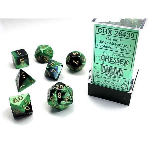 Chessex Polyhedral Dice: Gemini - Black-Green with Gold (7)