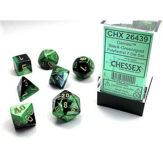 Chessex Polyhedral Dice: Gemini - Black-Green with Gold (7)