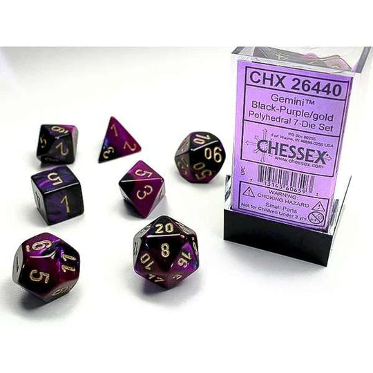 Chessex Polyhedral Dice: Gemini - Black-Purple with Gold (7)