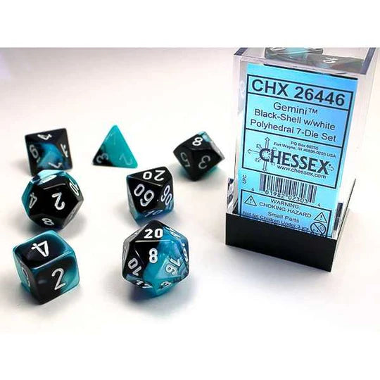 Chessex Polyhedral Dice: Gemini - Black-Shell with White (7)