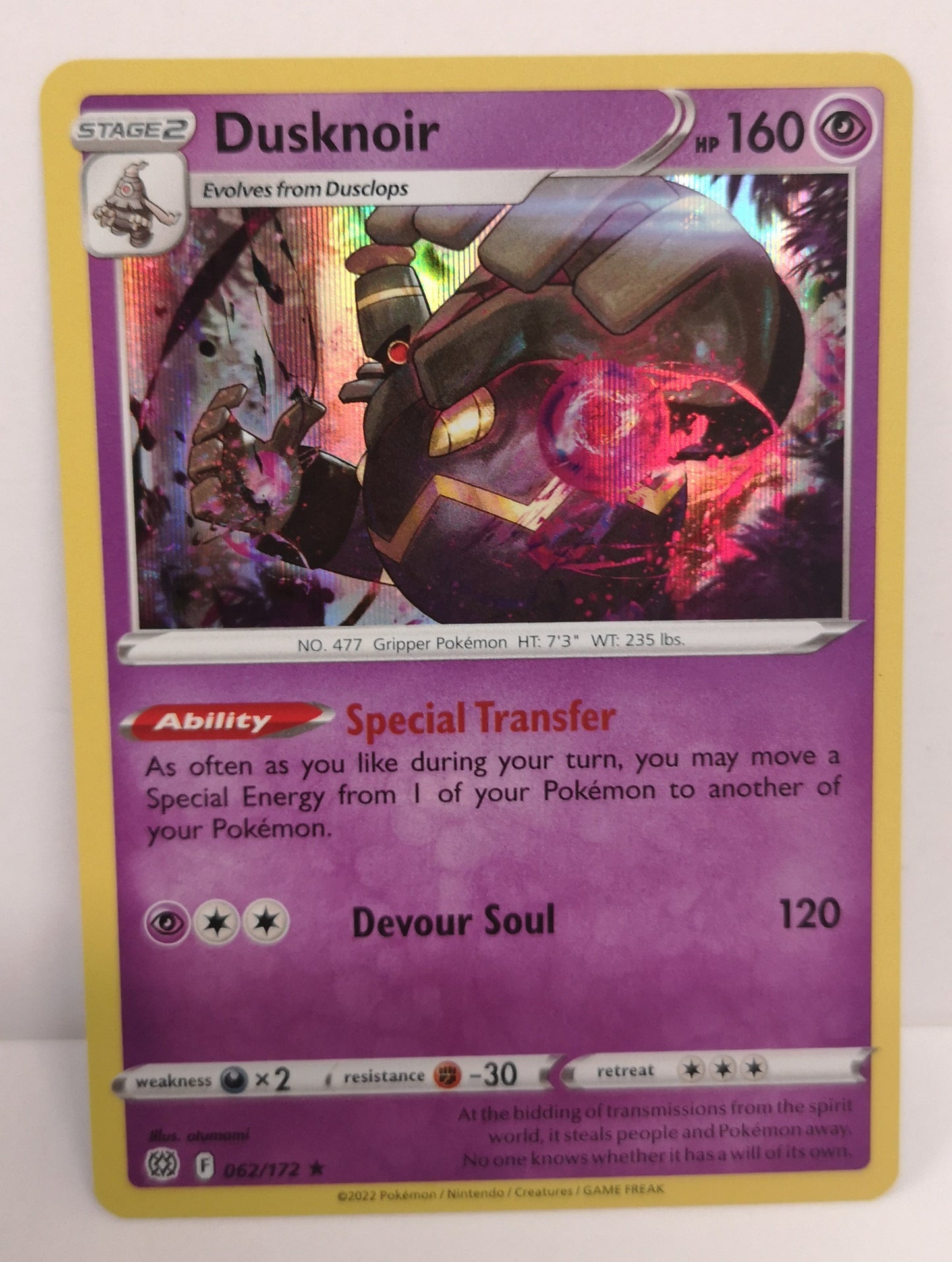 Pokemon Dusknoir Holo 062/172